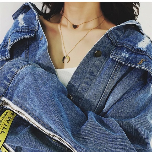 Gold silver moon layered necklace - Picture 8 of 8